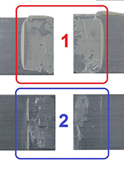 Les échantillons d'essai avec les échecs coadhésif
